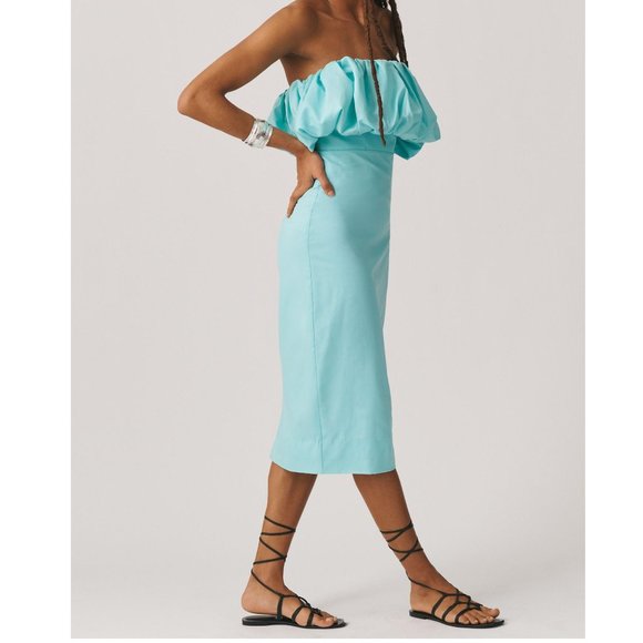 Anthropologie Let Me Be Strapless Slim Bubble Dress Hawaiian Blue - Large - Picture 3 of 13